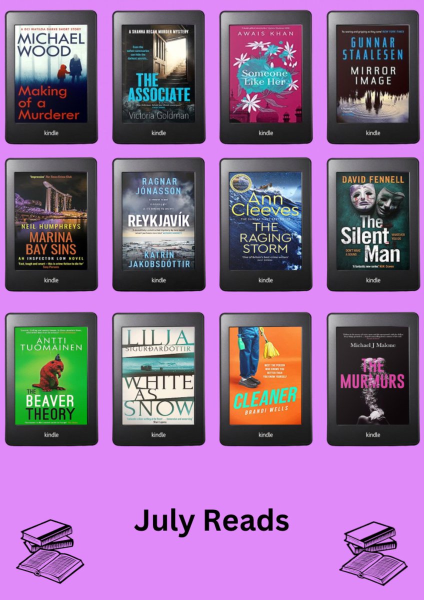 JenMedBkReviews's tweet photo. #amreading #julyreading #bookblogger
Marina Bay Sins @NeilHumphreys
Reykjavik @ragnarjo @katrinjak
The Raging Storm @AnnCleeves
The Silent Man @DavyFennell
The Beaver Theory @antti_tuomainen
White As Snow @lilja1972
Cleaner @brandimwells
The Murmurs @michaelJmalone1 https://t.co/KXw6dEVQ86