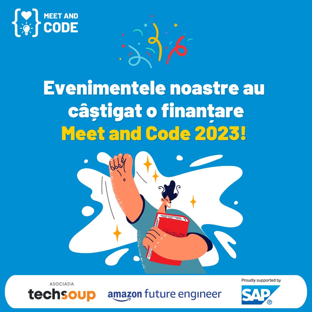 Evenimentul nostru 'Hackout Talks' a câștigat o finanțare prin programul Meet and Code (meet-and-code.org), susținut la nivel european de Amazon și SAP.  Mulțumim #AsociațiaTechsoup ! #meetandcode #codeEU  #amazonfutureengineer #SAP4Good