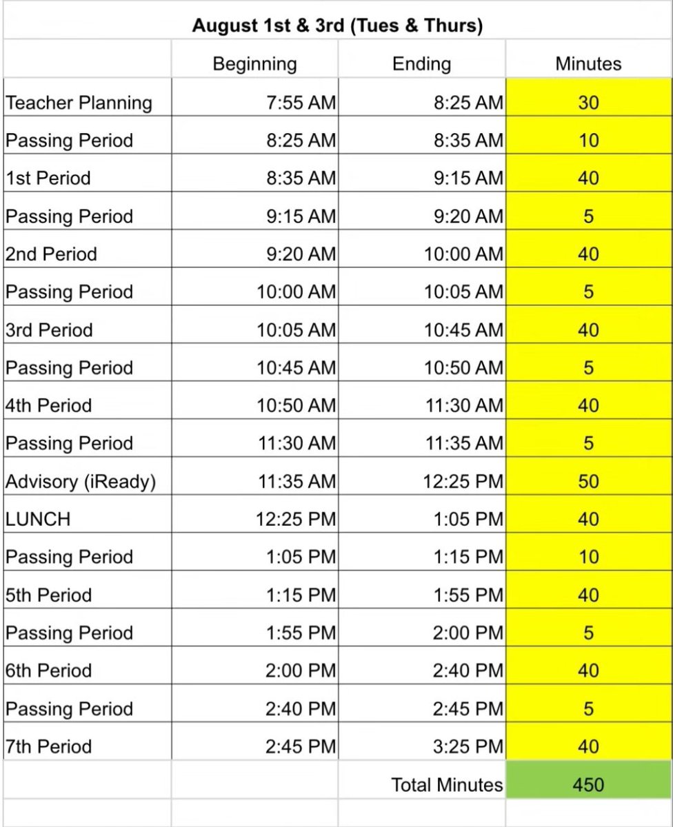 OMHS_Art's tweet photo. Bell schedules for Tues, Wed, &amp; Thurs 
Good luck on your test! 🌟 https://t.co/iSrLTprzLT