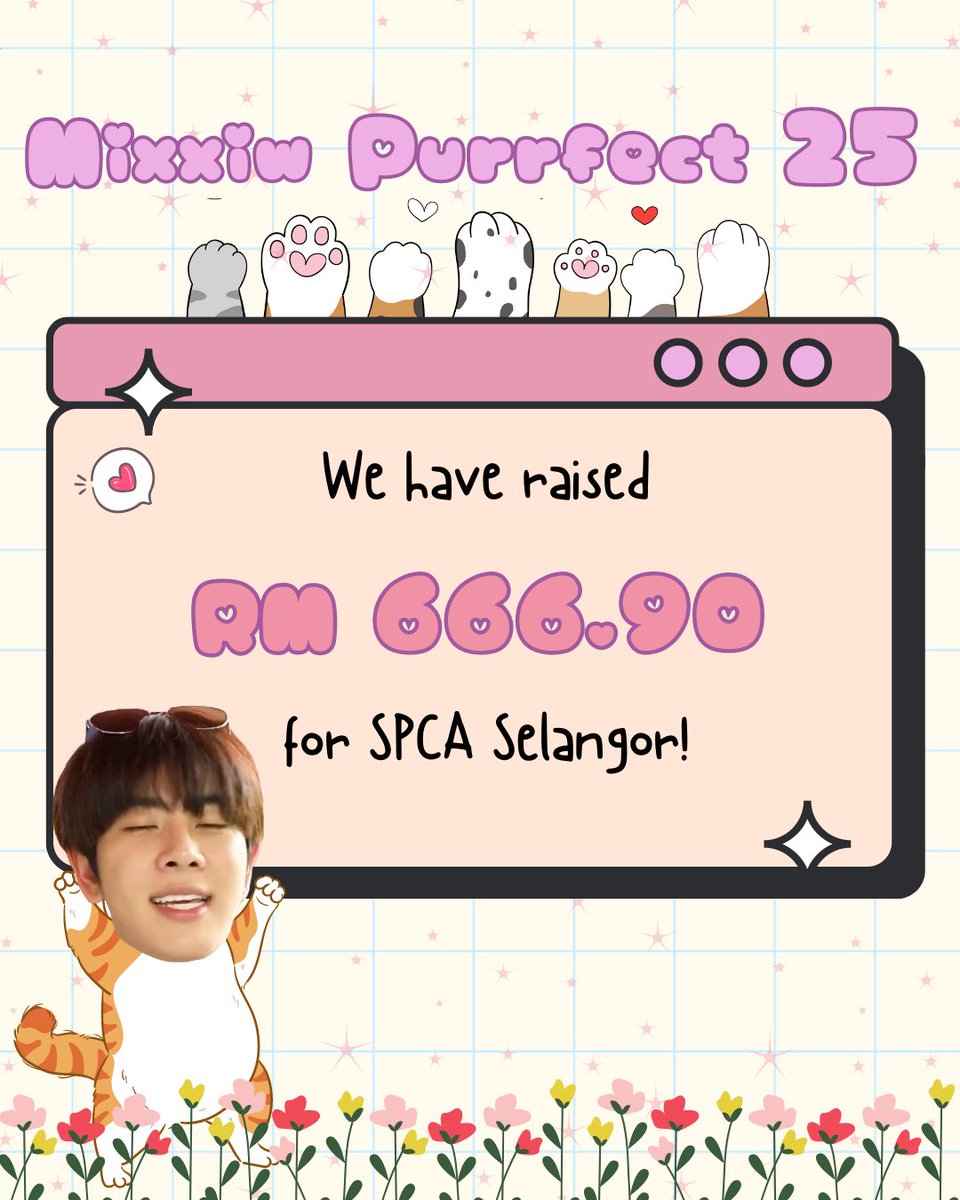 stopstop429's tweet photo. We have raised RM666.90 for SPCA Selangor through #MixxiwPurrfect25 🤩
We want to thank all donors and everyone who supported this project ❤️ Breakdown of the cost for this project can be found here: https://t.co/voiSEV68bK
#ProjectforMix25BD https://t.co/1pvc9h9Lzq