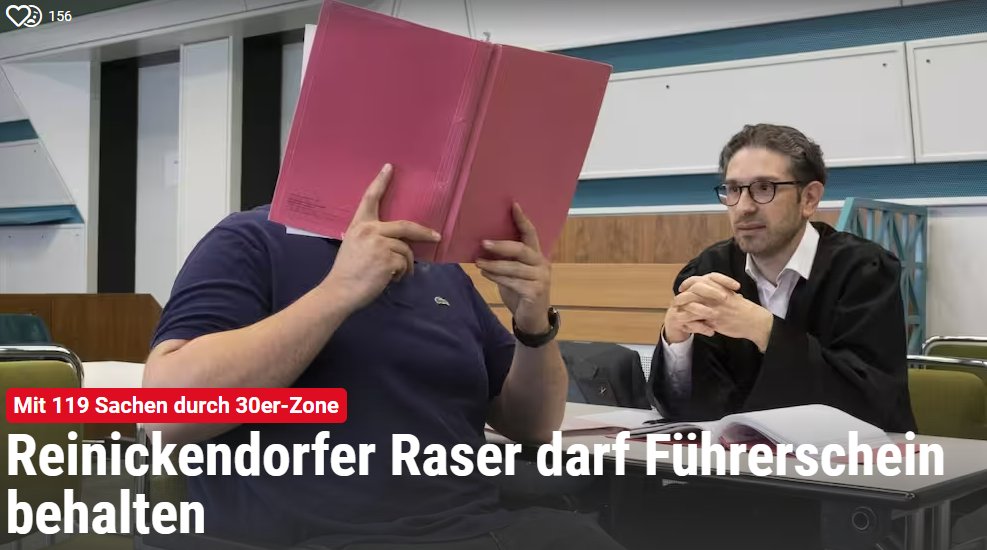 Wer mit 119 km/h durch die 30-er-Zone ballert muss in Deutschland nicht mal den Führerschein abgeben. 

Zum Vergleich: in der Schweiz wäre der Mann im Gefängnis.