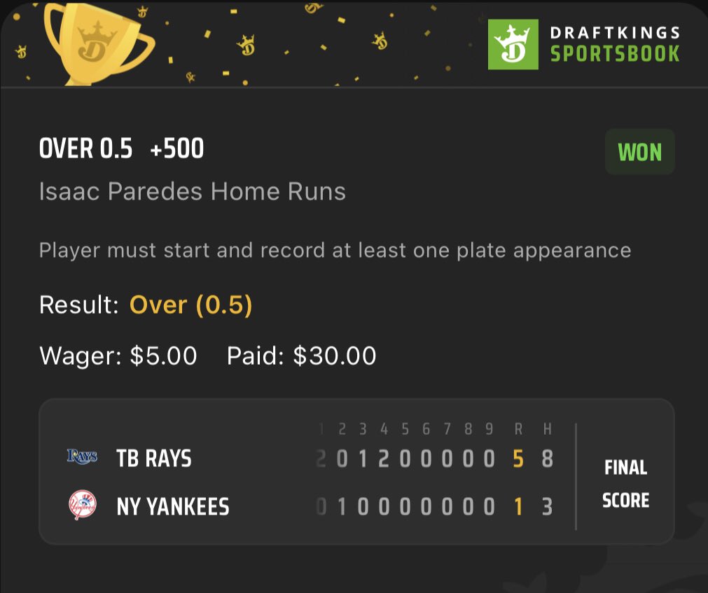 GoldBoys's tweet photo. Cash this Home Run Play from @SupremeBets_GB ⚾️⚾️

$5 ➡️ $30 💰💰

Posted in the discord ➡️ https://t.co/ChgX7UxU00 https://t.co/I6opFPay4C