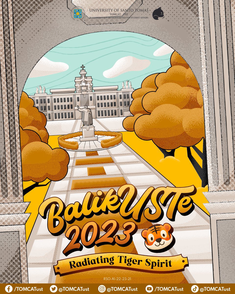 TOMCATust's tweet photo. Prepare to roar the way in as a new school year unfolds with #BalikUSTe2023. Join us, alongside Tiger Boy and Tiger Girl, as we venture across the campus to radiate the tiger spirit within us!

#RadiateTigerSpirit https://t.co/xah76yyp9u