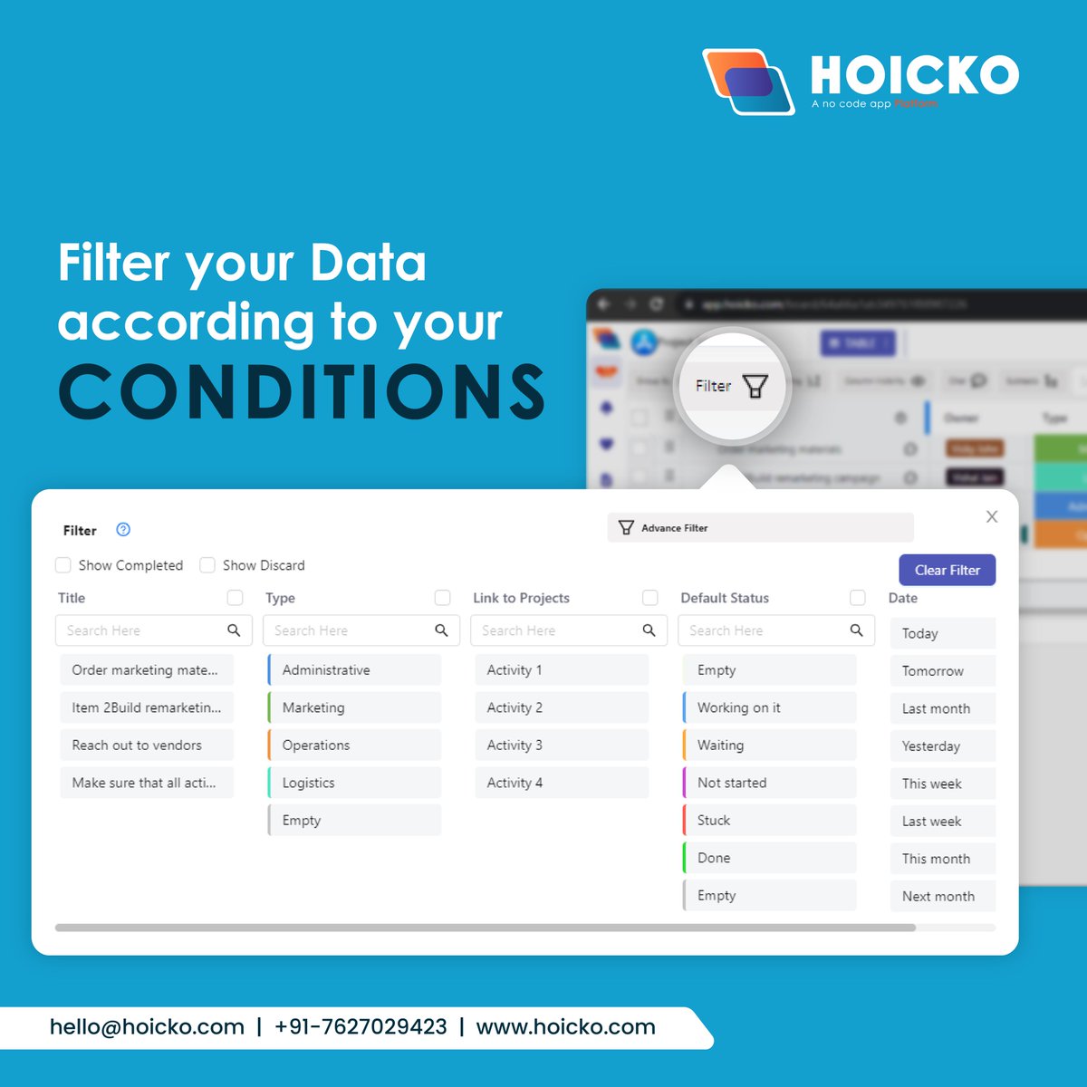 hoicko_official's tweet photo. The #filter option in #Hoicko acts as a tool for sorting and organizing data, making it easier to find and focus on relevant information within a #board or #workspace #hoickonocodeapp #oneappforall #nocodeapp #projectmanagementsoftware #projectmanagementtool #taskmanagementtool https://t.co/tMaxQG3mM4