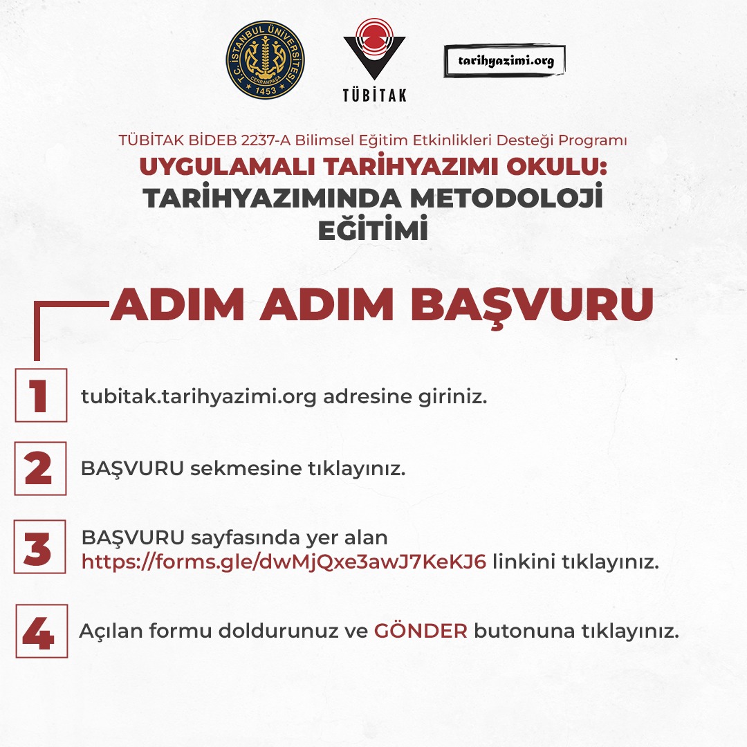Uygulamalı Tarihyazımı Okulu'ndan lisansüstü araştırmacılara yönelik yeni bir kurs: "Tarihyazımında Metodoloji Eğitimi".
<a href="/Tubitak/">TÜBİTAK</a> desteğiyle <a href="/dr_ahmetsimsek/">Ahmet Simsek</a> in koordinatörlüğünde düzenlenen bu eğitime başvurular başladı.⬇️
tubitak.tarihyazimi.org
#tarihyazımıokulu
<a href="/iu_cerrahpasa/">İstanbul Üniversitesi-Cerrahpaşa - #eniyiolmakiçin</a>