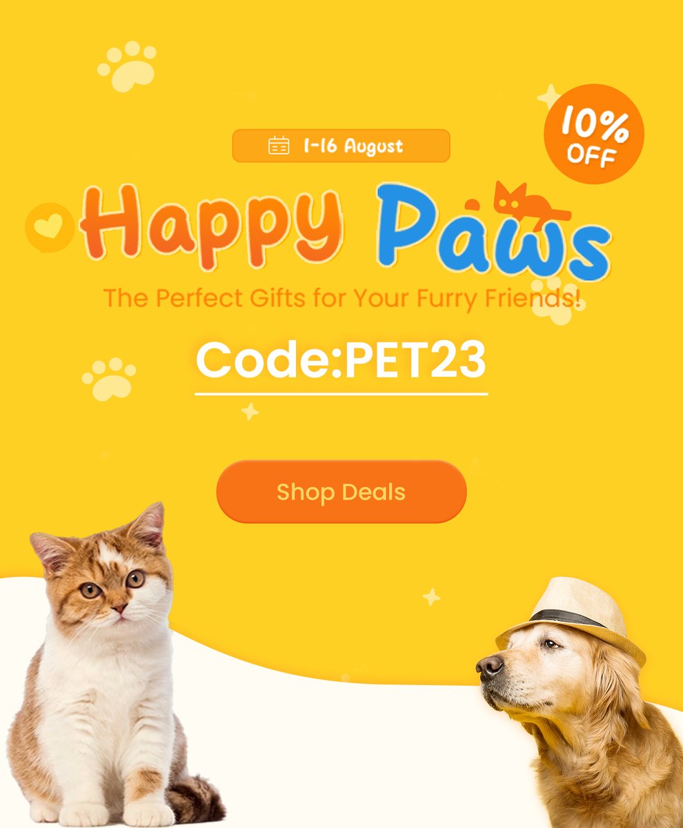 aucw2's tweet image. It's time to get some new treats for your furry friends! 🐶🐱

𝗛𝗮𝗽𝗽𝘆 𝗣𝗮𝘄𝘀 𝗦𝗔𝗟𝗘
𝟭𝟬% 𝗼𝗳𝗳

💰code: PET23
TIME:8.1-8.16
🛒 :reurl.cc/zYGXDp

#sale #savemoney #costway #pet