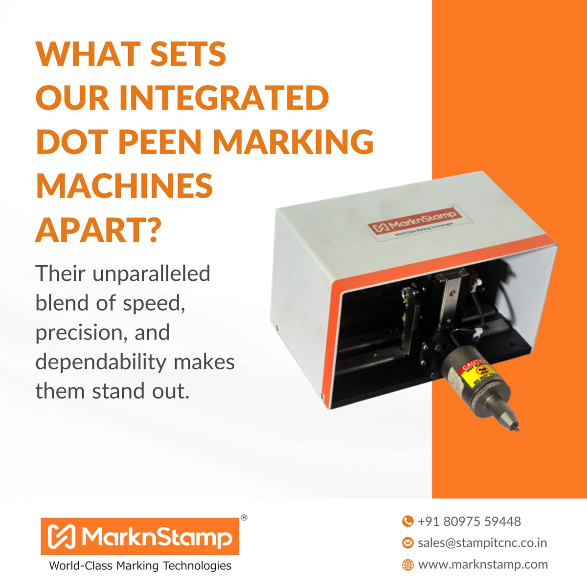 MarknStamp's tweet image. EXPERIENCE THE ULTIMATE IN MARKING EFFICIENCY WITH OUR
INTEGRATED DOT PEEN MARKING MACHINES.
Combining speed, accuracy, and reliability, these machines are ideal for any marking needs. 

Call on +91 80975 59448 or visit us at marknstamp.com 
#MarkingMachine #LaserMarking