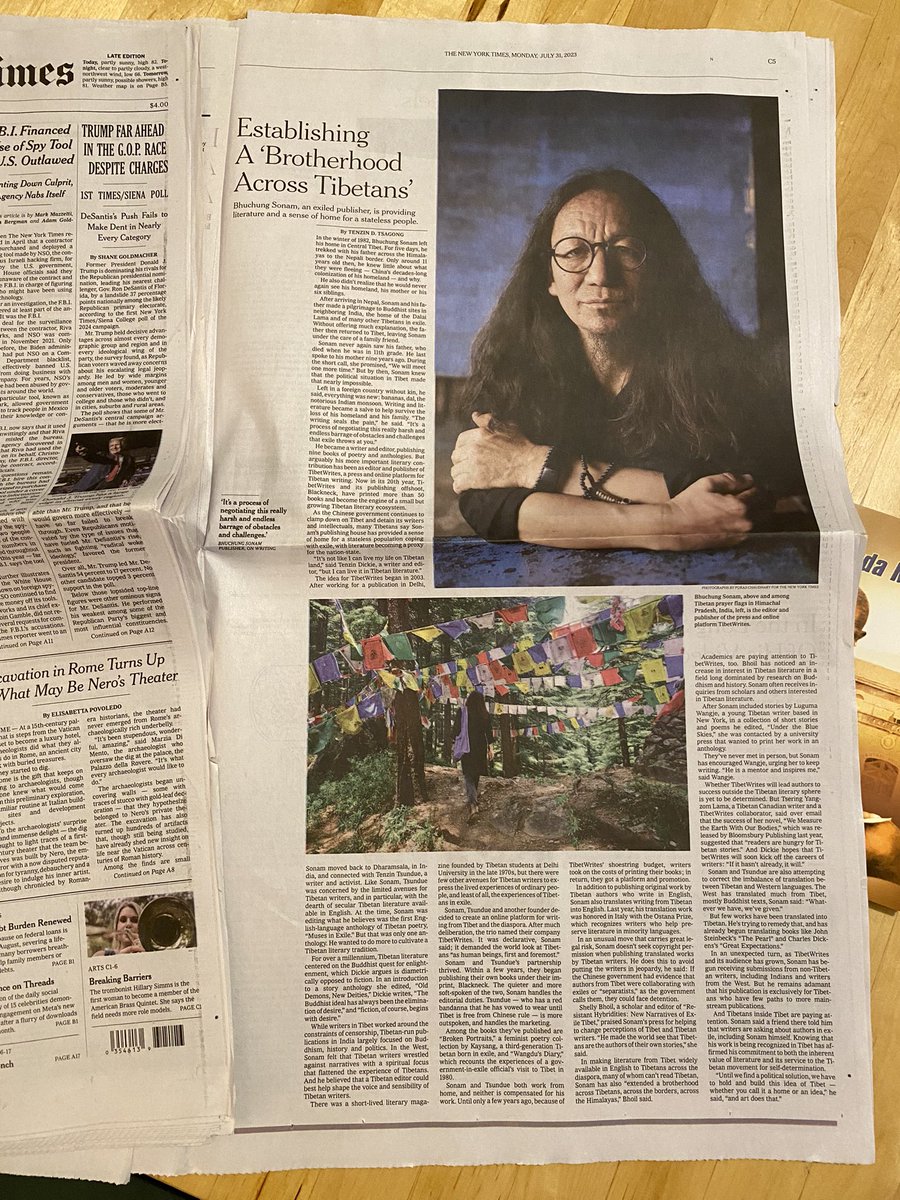 Hard copy of the <a href="/nytimes/">The New York Times</a> profile of <a href="/bdsonam/">Bhuchung D. Sonam</a> came out today. Excellent work by <a href="/DTsagong/">Tenzin D. Tsagong</a> in highlighting Bhuchung’s far-reaching contribution to the world of Tibetan contemporary literature.