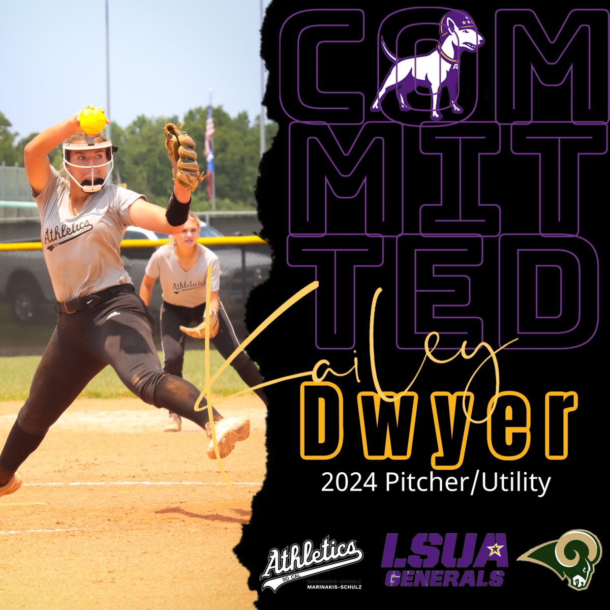 Congratulations to Kailey Dwyer 2024 pitcher/utility @kaileydwyer2024 on her commitment to @LSUA_SB We are so proud of you!