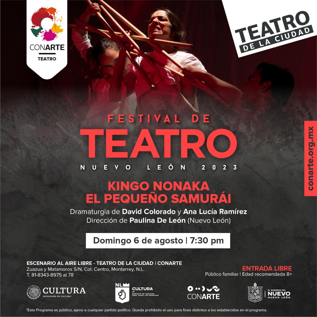 jorgeivanflores's tweet photo. "𝐊𝐢𝐧𝐠𝐨 𝐍𝐨𝐧𝐚𝐤𝐚, 𝐞𝐥 𝐏𝐞𝐪𝐮𝐞ñ𝐨 𝐒𝐚𝐦𝐮𝐫á𝐢"
Domingo 6 de agosto - 19:30 H.
Escenario al Aire Libre - Teatro de la Ciudad.
🟢ENTRADA LIBRE🟢
P𝐫𝐨𝐝𝐮𝐜𝐜𝐢ó𝐧 𝐌á𝐪𝐮𝐢𝐧𝐚𝐬 𝐁𝐢𝐨𝐥ó𝐠𝐢𝐜𝐚𝐬 & 𝐋𝐨𝐬 𝟐𝟓𝟎 𝐌𝐢𝐥.
#FTNL #Teatro #culturamty https://t.co/o4OJAUNRGT
