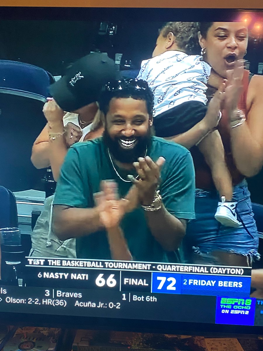 <a href="/JamesDews/">James Dews</a> sighting watching <a href="/TheRealJG45/">Julian Gamble</a> and <a href="/RB_Trey15/">Rion Brown</a> winning in <a href="/thetournament/">TBT</a> and moving on to Philly! <a href="/CanesHoops/">Canes Men’s Basketball</a> alum representing. 💪 []_[]