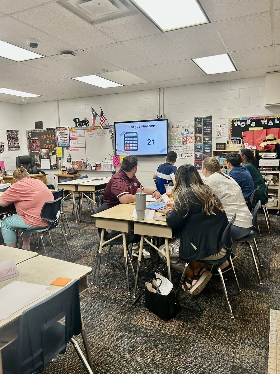 RachelCouchMISD's tweet photo. My @Midland_ISD NEW Secondary Math Teachers collaborated to find ways to hit their target number with the “broken calculator”
We made connections about how collaborating and conversation are vital parts to a successful math classroom. #studentcentered #nomorequietclassrooms https://t.co/8IK07nA068