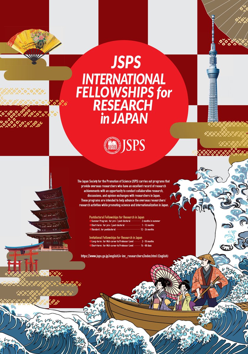 jsps_sns's tweet photo. “International Fellowships for Research in Japan, Applications now open”
FY2024 Postdoctoral Fellowships (Short-term (1st))
By 5 p.m. on 29 September 2023, please submit application forms via Japanese host institutions to the JSPS Electronic Application System.
#JSPS #fellowship https://t.co/8FXr1yZHrT