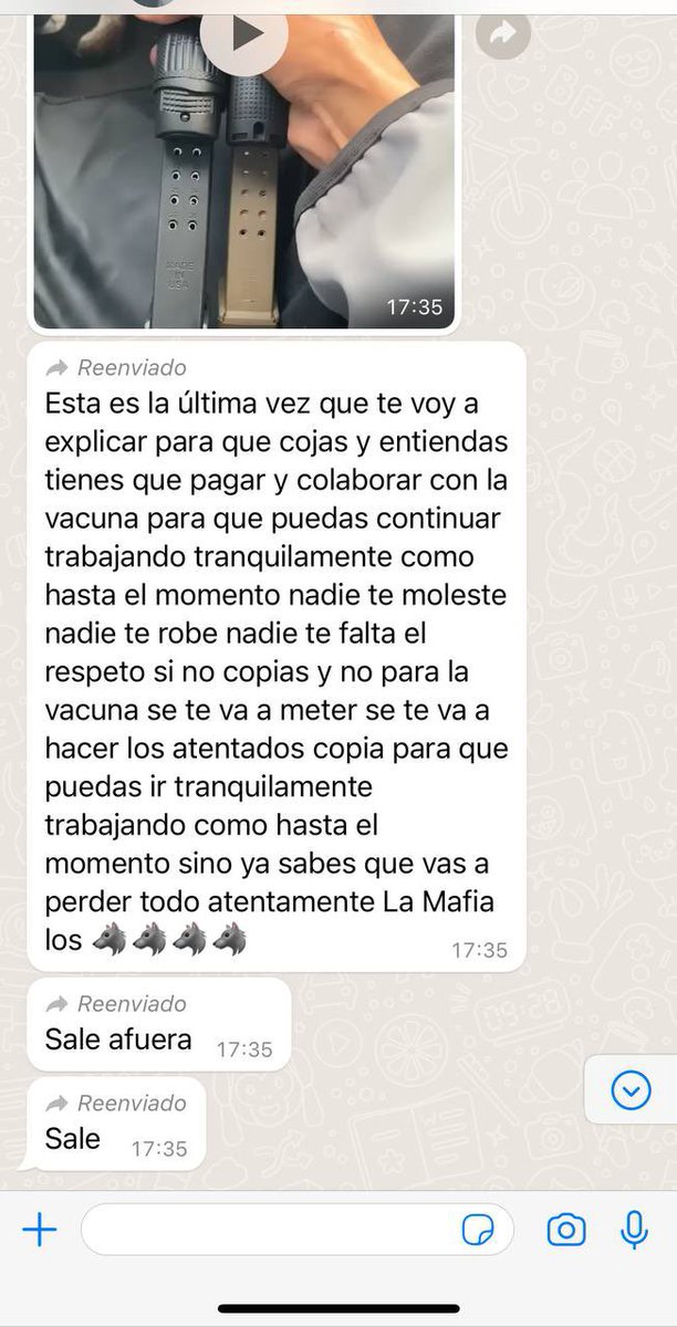 EcuadorPlay's tweet image. Así extorsionan los vacunadores a los negocios en Machala, dicen que son de los Lobos y envían amenazas de muerte directamente por Whatsapp exigiendo el pago de la vacuna.

t.me/ecuadorplay