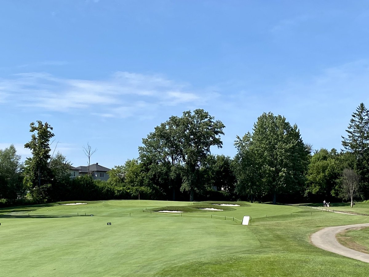 RobertMackay75's tweet photo. Hole 17 is completed and growing in.  Significant changes around the green area with bunker modifications and fairway area added. Looks amazing and will be way more fun to play!  Lots of drainage added too under the new fairway area. Great work @jeff_mingay @jamieknorr86 ! https://t.co/0M3Mv6GfWW