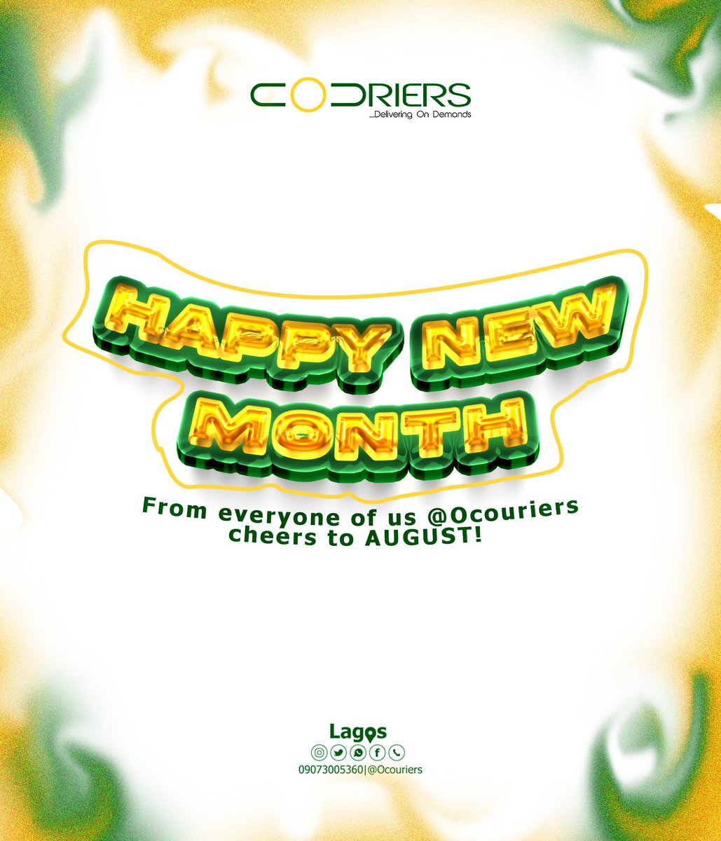 OCouriers1's tweet photo. In this new month we'll like to qppreciate each and everyone of our customers,both old and New for your patronage and Referrals y'all Are awesome!🙌🏽🔥💯
Happy New Month🥳 from Your Gee dem😁(Ocouriers)
#Ocouriers
#Lagosdispatch
#LagosDeliveries https://t.co/SqwF86dMpn