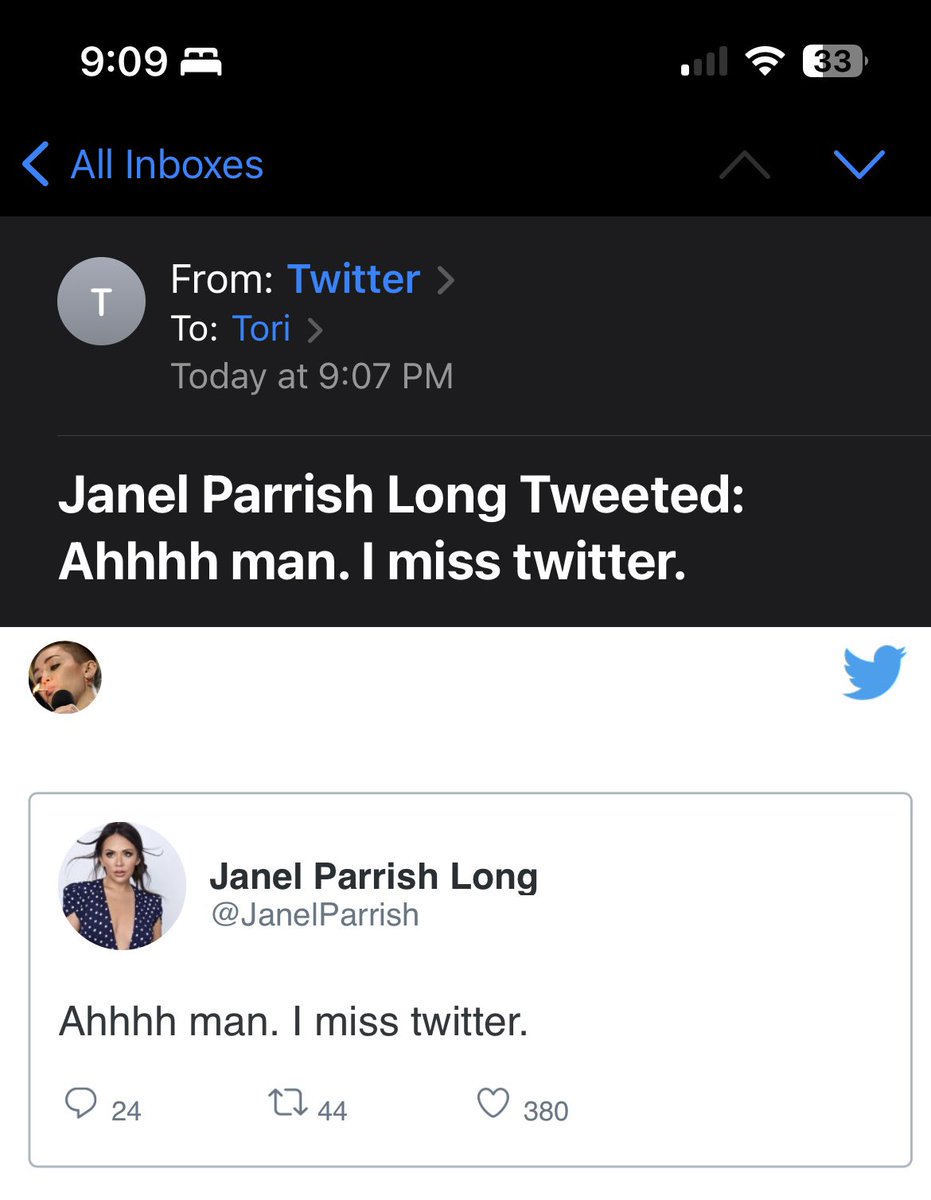 toriimaee's tweet photo. @JanelParrish twitter emailed me this lolol https://t.co/4So1Wk1h0C