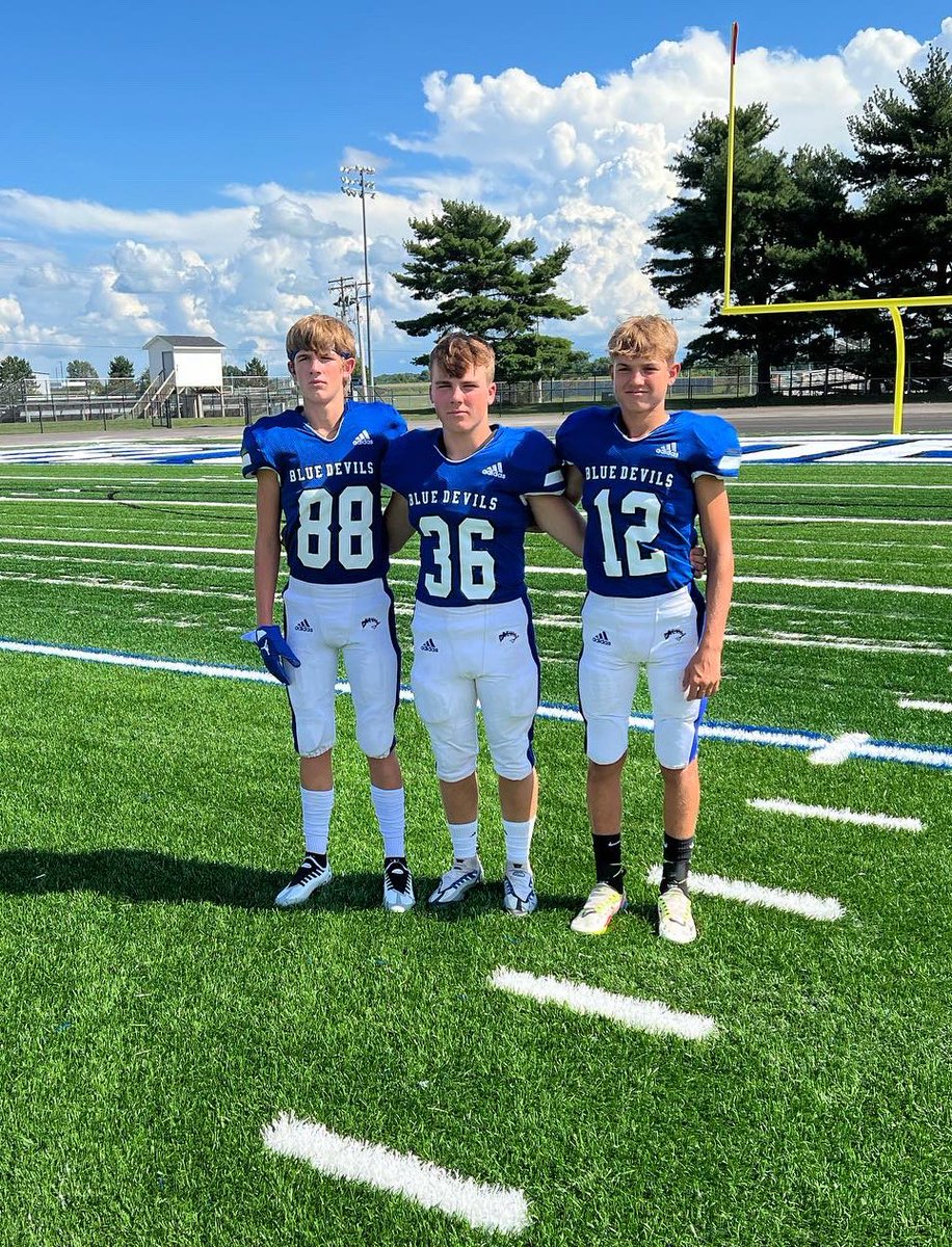 CarrieCapshaw's tweet image. In honor of the first official day of football practice. Good luck to the triplets and the rest of the Blue Devils this year. @BlueDevil_FB