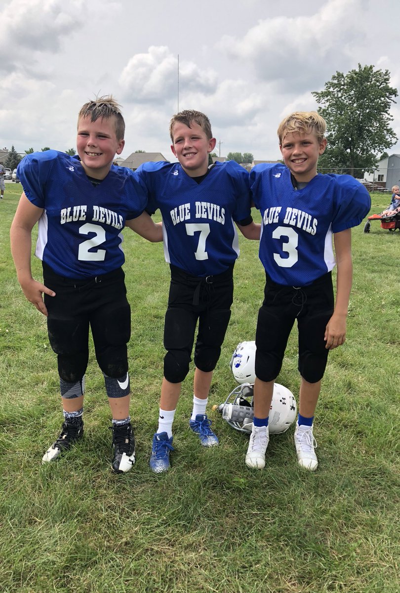 CarrieCapshaw's tweet image. In honor of the first official day of football practice. Good luck to the triplets and the rest of the Blue Devils this year. @BlueDevil_FB