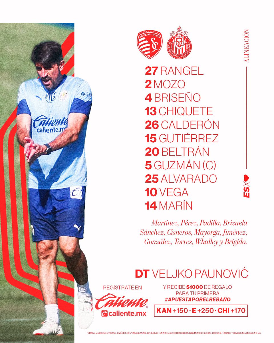 NotiChivas's tweet photo. ALINEACIÓN CONFIRMADA. @Chivas #LeaguesCup #Chivas #KansasCity #LigaMX #mls #vamoschivas https://t.co/HbcXbNXlN4
