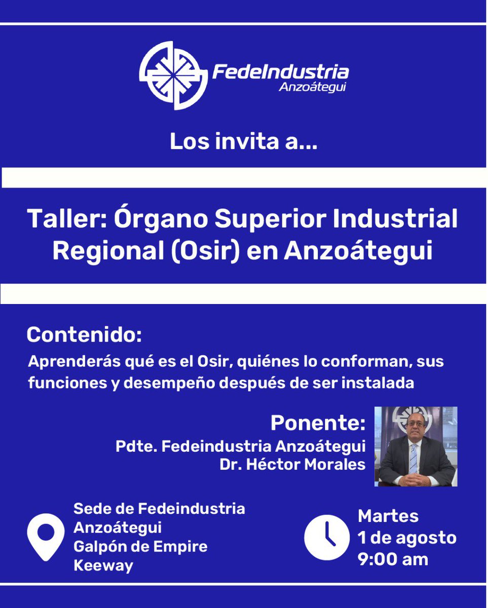 FERTIVENCA's tweet photo. En el marco de la instalación del Organo Superior Industrial Regional, nuestro presidente hará un ciclo de talleres a manera de dar a conocer la importancia del mismo. @IndustriasVE @HAbreuMRT @PrensaPequiven @TellecheaRuiz @PDVSA @anzoateguigob @fedeindustria https://t.co/EtavyYBlqK