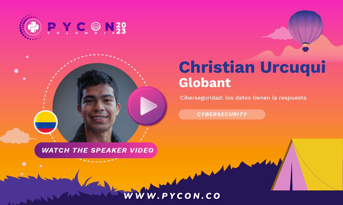 pyconcolombia's tweet image. Watch the video of Christian Urcuqui, he teaches us about &quot;Cybersecurity: data has the answer” 

youtu.be/OS2r5tQGS90

Follow him:

Github: github.com/urcuqui
LinkedIn: linkedin.com/in/christianur… 
Twitter: 

#PyconColombia2023 #Presencial #Tech