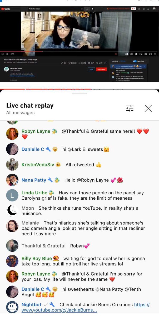 mysteriousm23's tweet photo. For example Look at Billy Boy Blue from this same live attached below. Why is this allowed and nothing is being done? @TeamYouTube  @YouTubeLegal She’s inciting hate towards @Natasha08129901 this is against TOS please help!! https://t.co/srTJViRwZe