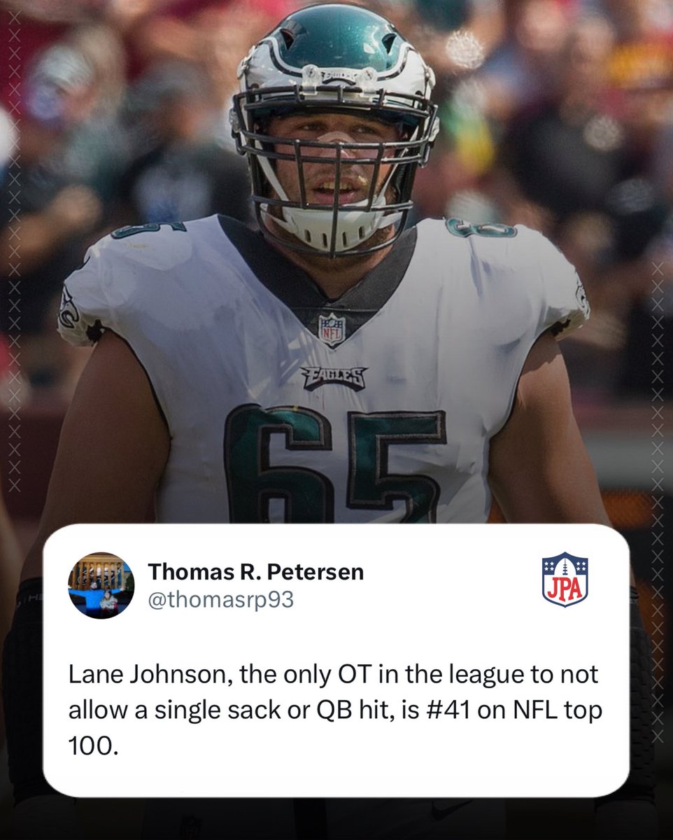 jasrifootball's tweet photo. The #NFL top 100 players list did #Eagles RT Lane Johnson dirty.. https://t.co/ARPAEAoVK0