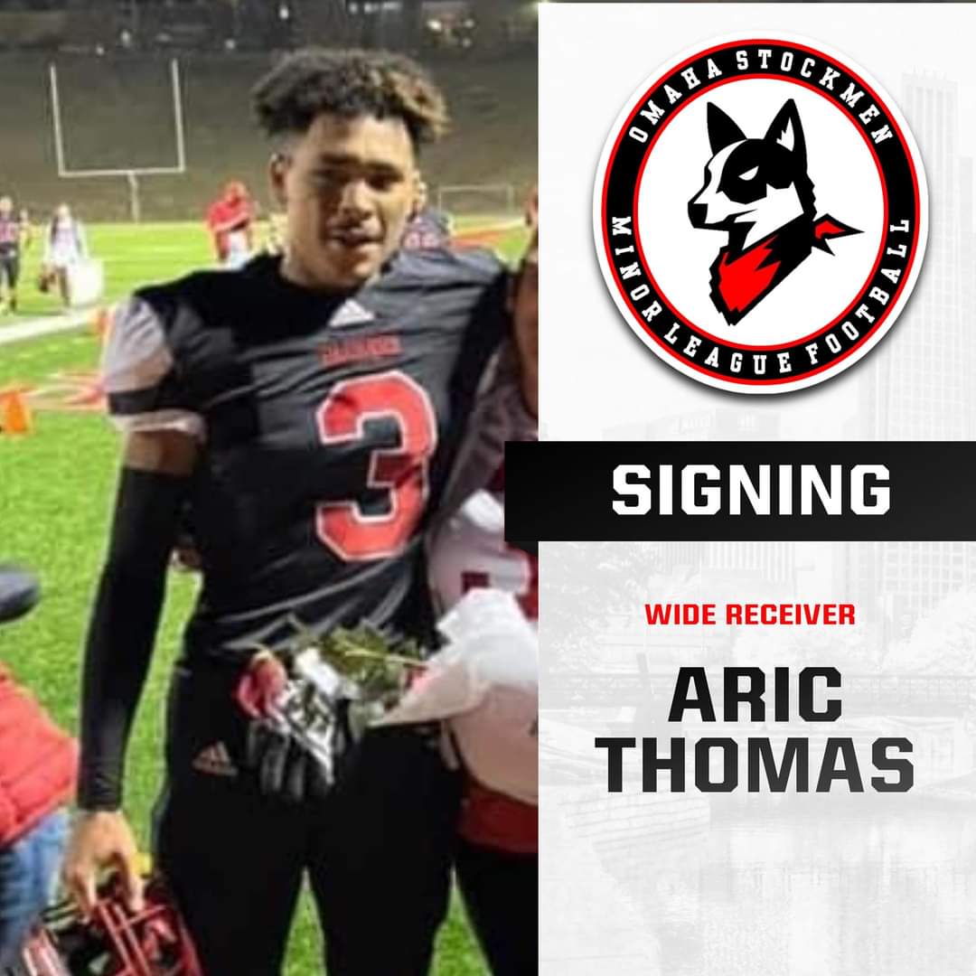 OmahaStockmen21's tweet photo. Offseason moves already! The Stockmen have added WR/DB Aric Thomas.

The 6'3" senior at Omaha South this past season caught 67 passes for 1,223 yards and 16 touchdowns. He averaged 154 recieving yards a game. This earned him all state honorable mention. 

Welcome to the Stockmen! https://t.co/JOxbTXRt90