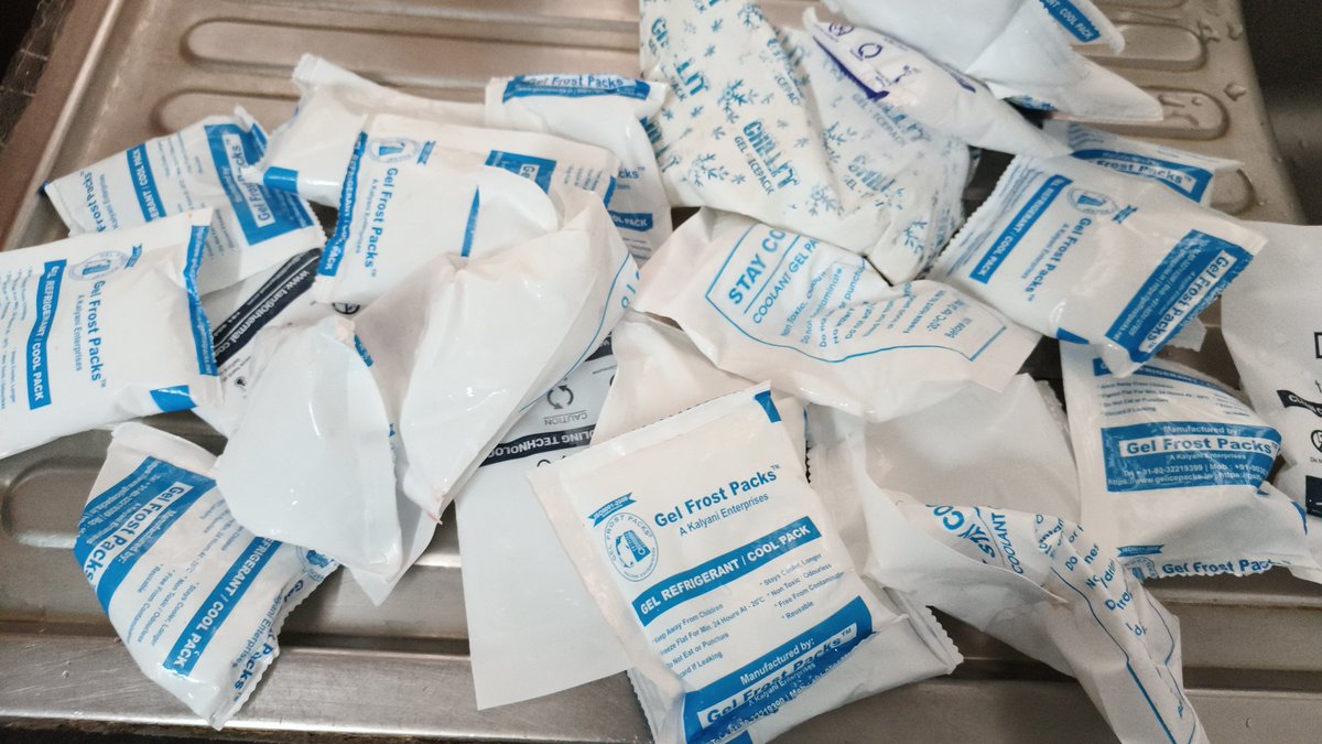 seemada43820809's tweet photo. How to dispose these gel Gel Frost packs safely, any idea? Been hoarding these for a year now, but have to remove them now. Trying to return through instamart delivery agents didn't work and not sure if these are recyclable. https://t.co/mJikW6gdAb