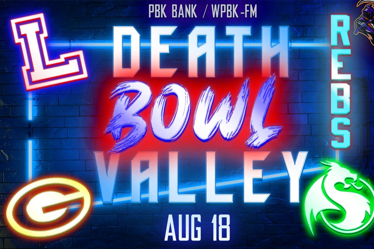 LCFB_Recruiting's tweet photo. ☠️📷🏈PBK BANK / WPBKFM DEATH VALLEY BOWL 🗓️AUG 18
🏟️DEATH VALLEY
⏰6P @GREEN_COUNTY VS @GARRARDFOOTBALL
⏰8P @LC_PATRIOTS VS @CCHSREBSFB
@joshjagg
@Spencer15Crutch
@LCHS_PatNation
@LCKYAthletics
@SawyerHorton01
@sethhorton33
@dancoop__
@ElanLane
@PBKBankKY
#DVB23 #BELIEVELC https://t.co/w7mmLzqvWX