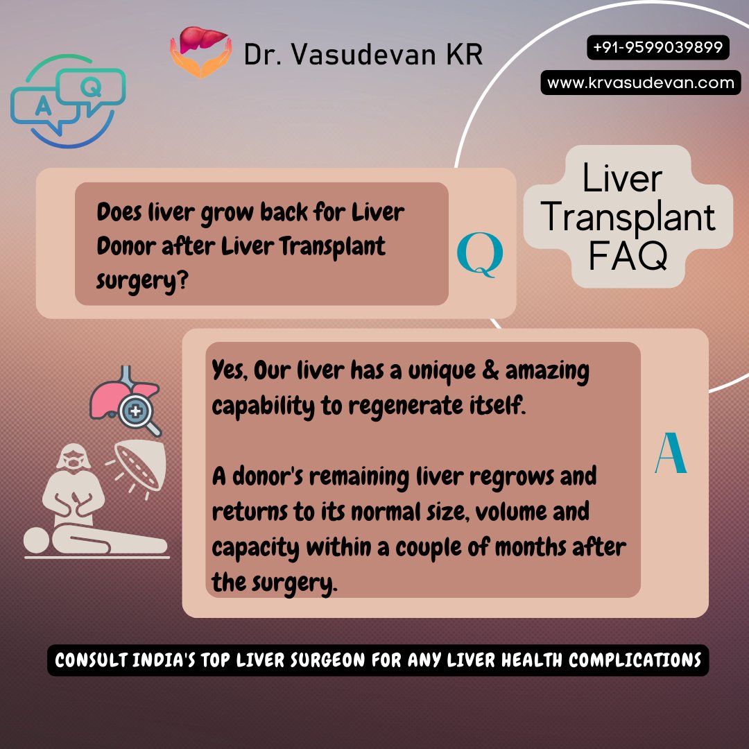 Does liver grow back for Liver Donor after Liver Transplant surgery?
#livertransplant #LiverCirrhosis #livertransplantrecipient #liverdonor #livercancer #drkrvasudevan