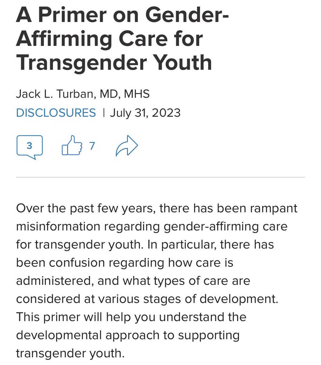 Given all the misinformation out there, I wrote a short primer on gender-affirming care for minors. I hope it’s helpful! I tried to keep it clear and succinct. #medtwitter #trans #LGBTQ medscape.com/s/viewarticle/…