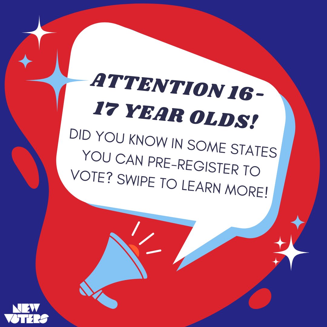 newvotersorg's tweet photo. π³οΈ Calling all 16 & 17-year-olds! π Did you know you can pre-register to vote in certain states? πΊπΈ Find out how, which states allow it, and why this small step is a big deal for our democratic future! #VoteAt16 #PreRegisterToVote #YouthPower #CivicEngagement π½π³οΈ https://t.co/697CcGhso2