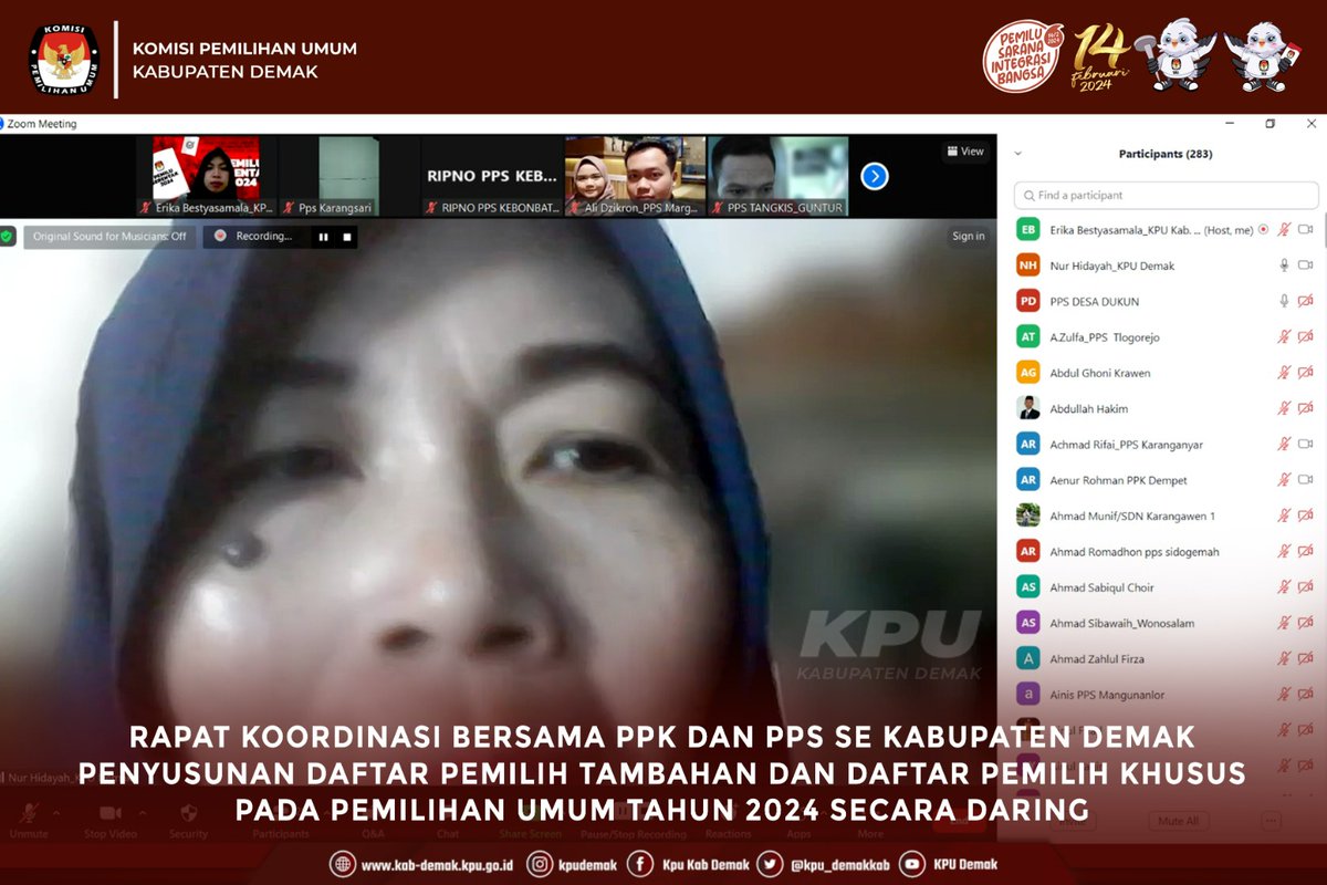 Hai #TemanPemilih, Komisi Pemilihan Umum Kabupaten Demak menyelenggarakan Rapat Koordinasi Penyusunan Daftar Pemilih Tambahan (DPTb) dan Daftar Pemilih Khusus (DPK) pada Pemilu 2024 melalui media daring.