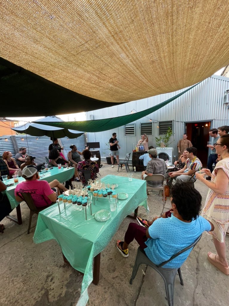 theNOLAproject's tweet photo. It was a sweet (16) send-off for Artistic Director A.J. Allegra at Happy Raptor Distilling. Thanks to all who joined in person and virtually as we celebrated nearly two decades of BOLD leadership! 🍻 https://t.co/eUKGBonF2C