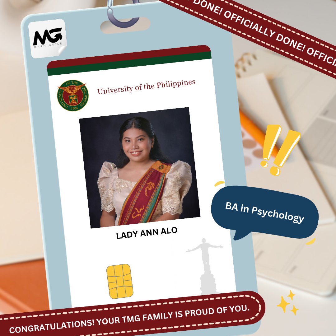 upvtcmathguild's tweet photo. 𝗧𝗵𝗲 𝗠𝗮𝘁𝗵𝗲𝗺𝗮𝘁𝗶𝗰𝘀 𝗚𝘂𝗶𝗹𝗱 is immensely proud to present its 33 members and now graduates of 𝗖𝗹𝗮𝘀𝘀 𝟮𝟬𝟮𝟯! The MG community is with you in celebrating this milestone. May you always be reminded to uphold honor and excellence.
𝗣𝗮𝗱𝗮𝘆𝗼𝗻, 𝗚𝘂𝗶𝗹𝗱𝗲𝗿𝘀! https://t.co/OYWr5Qk8XB