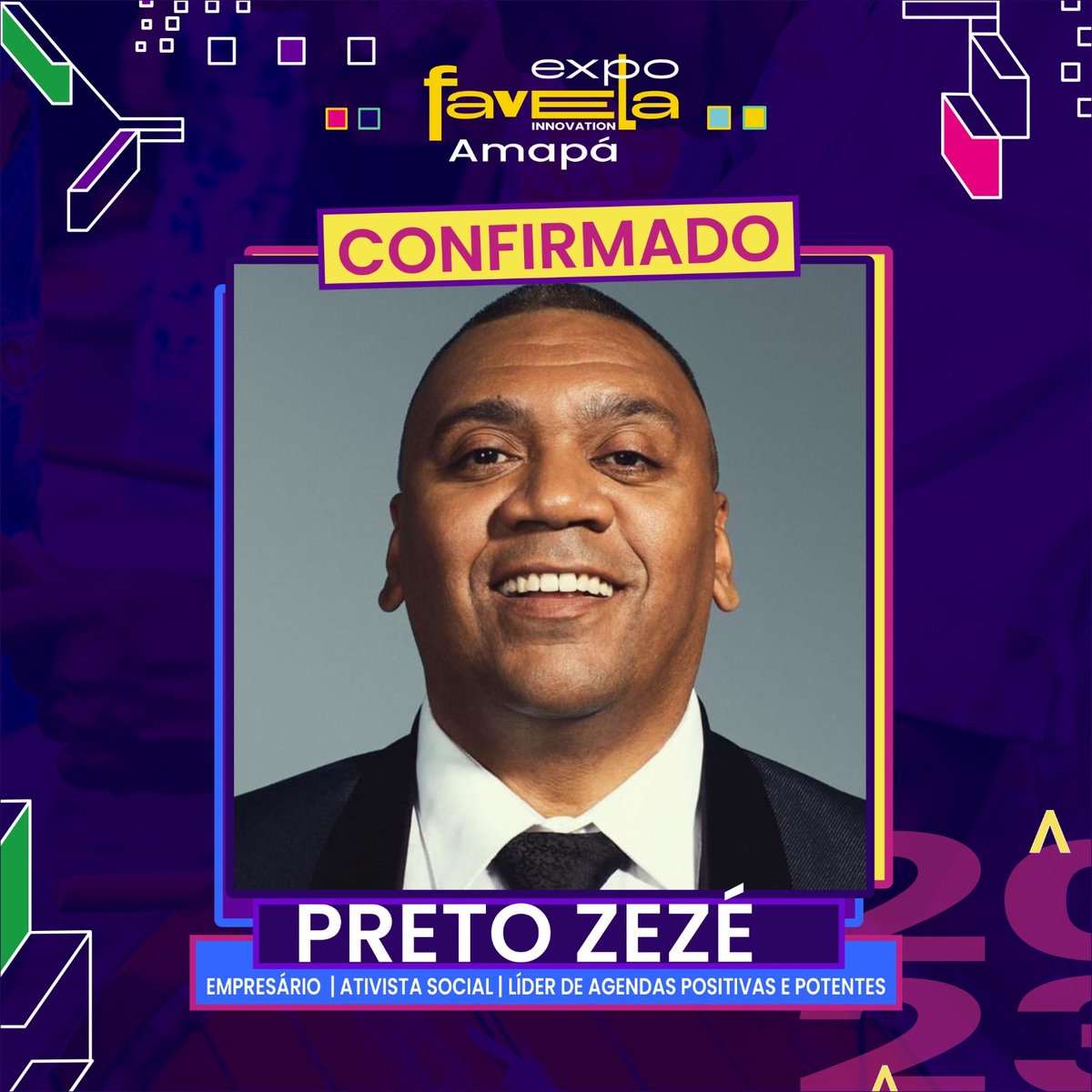 É com muita alegria que anunciamos a presença mais que especial do incrível Francisco José Pereira de Lima, o <a href="/pretozeze/">PRETO ZEZÉ</a> na Expo Favela Innovation Amapá 2023! 🌟

🗓️ Data: 12 e 13 de agosto
🏢 Local: Amapá Garden Shopping