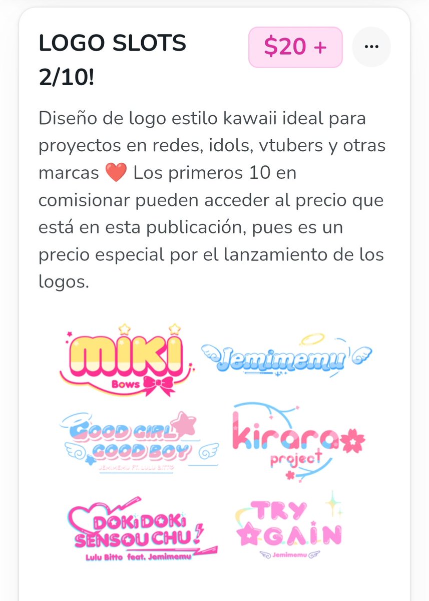 COMISIONES DE LOGOS ABIERTAS! 

Están a 20 dls para las primeras 10 personas que comisionen, únicamente por esta semana 💓😸 

Pueden escribir dm o hacerlo directo en Ko-fi!
ko-fi.com/lulubitto/comm…