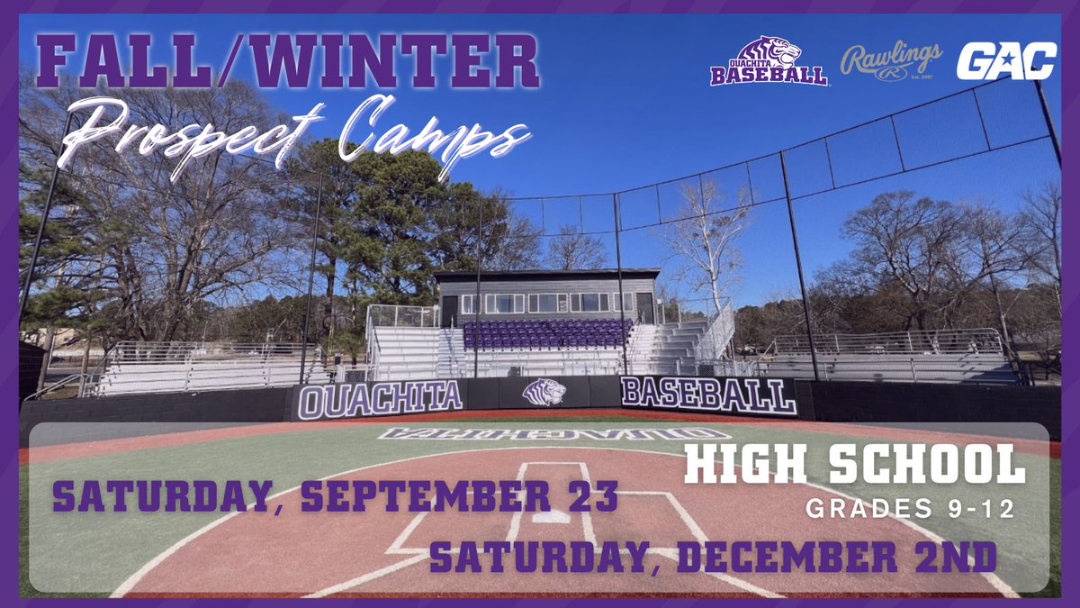 OuachitaBSB's tweet photo. 🟣 FALL / WINTER CAMPS ⚫️

Registration for our 2️⃣ fall camps is now open! Excited to see some future Tigers roaming around 🐅🐅🐅

https://t.co/JIJPYh1cdu

#RollTigs | #BringYourRoar https://t.co/74CHWpPOua