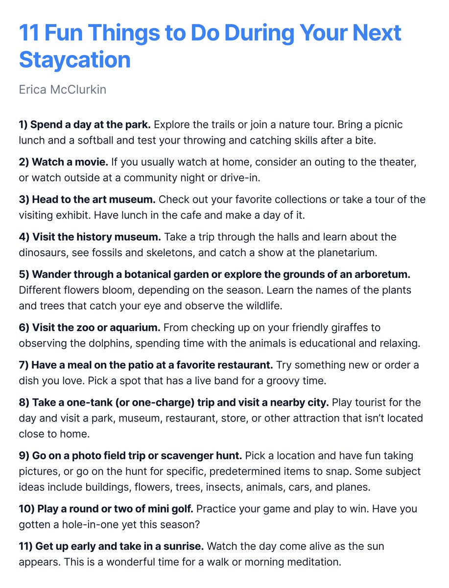 11 Fun Things to Do During Your Next Staycation. What would you add to this list?