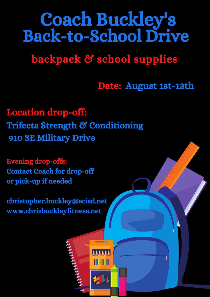 CoachBuck210's tweet photo. 8th annual Coach Buck School Supplies Drive kicks off tomorrow! 

Each year I try to make sure that our less fortunate kiddos don’t start the school year without their necessary resources!  And every year you all make magic happen!  I’m beyond grateful!  

Let’s go!! 💪🏽💚 https://t.co/a8HLRHhpdH