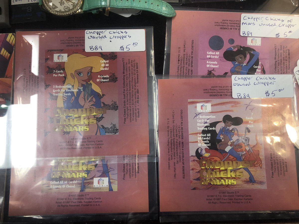 So I was visiting my local antiques shop the other day and I came across these Chopper Chicks of Mars card packs. Anyone know anything about this? This is the first time I’ve ever heard them. Oh… and no, I didn’t buy them.