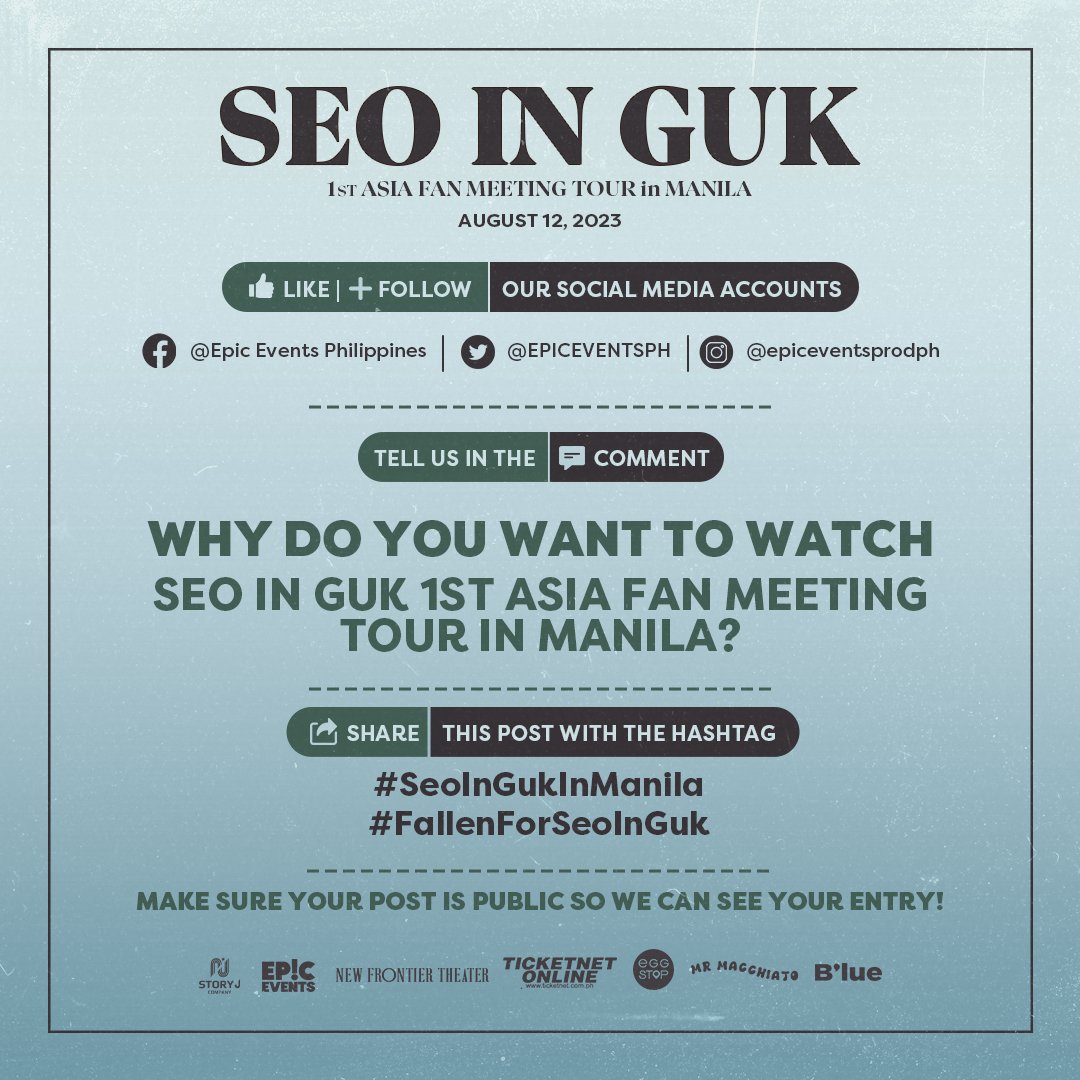 Comment down below why do you want to watch Seo In Guk 1st Asia fan meeting tour in Manila. Prepare your best entry and win a prize! 

📌 𝘽𝙪𝙮 𝙮𝙤𝙪𝙧 𝙩𝙞𝙘𝙠𝙚𝙩𝙨 𝙣𝙤𝙬 𝙖𝙩:
ticketnet.com.ph/events/detail/…

#SeoInGukinManila