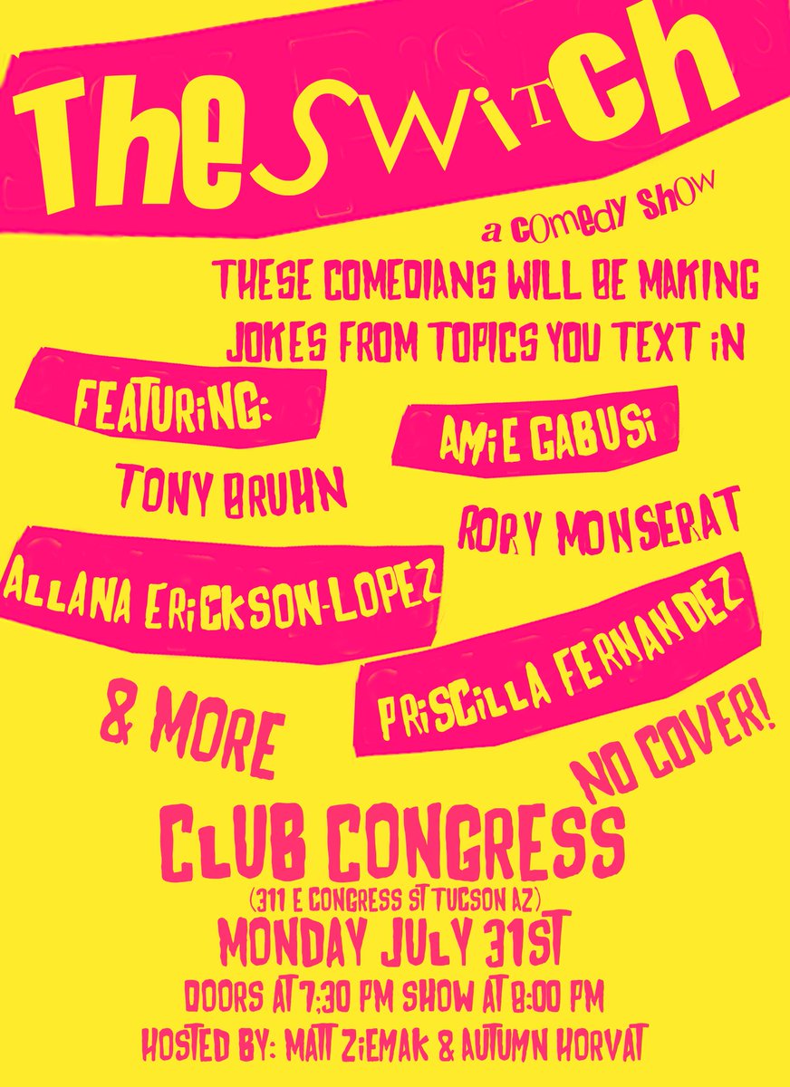 Hey <a href="/whatsuptucson/">Whats Up Tucson</a> wanna help me get folks to text in topics for comedians to make jokes about tonight at Hotel Congress? Cool, the number is (520)800-4426