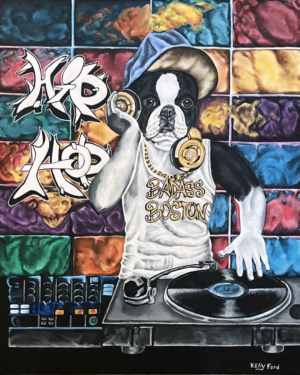 ¨ Bad Ass DJ ¨ Boston Terrier Painting