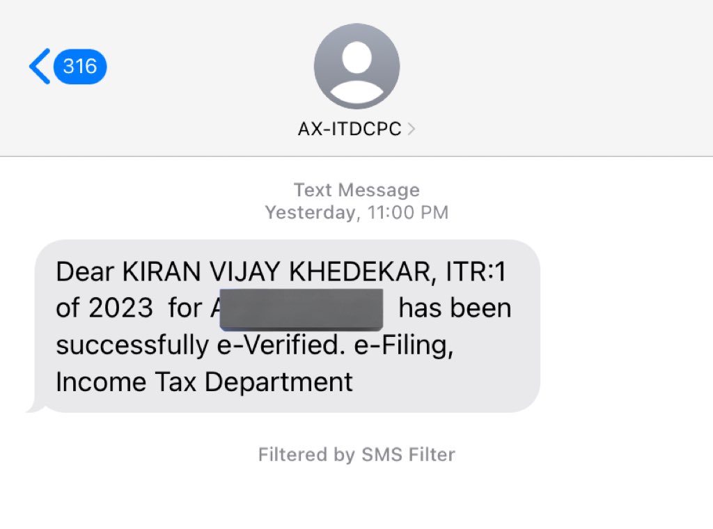 Filed ITR yesterday at 2:30 pm, got e verification message within 12 hours. Super speedy IT dept! #ITRFiling #IncomeTax #IncomeTaxFiling #ITR