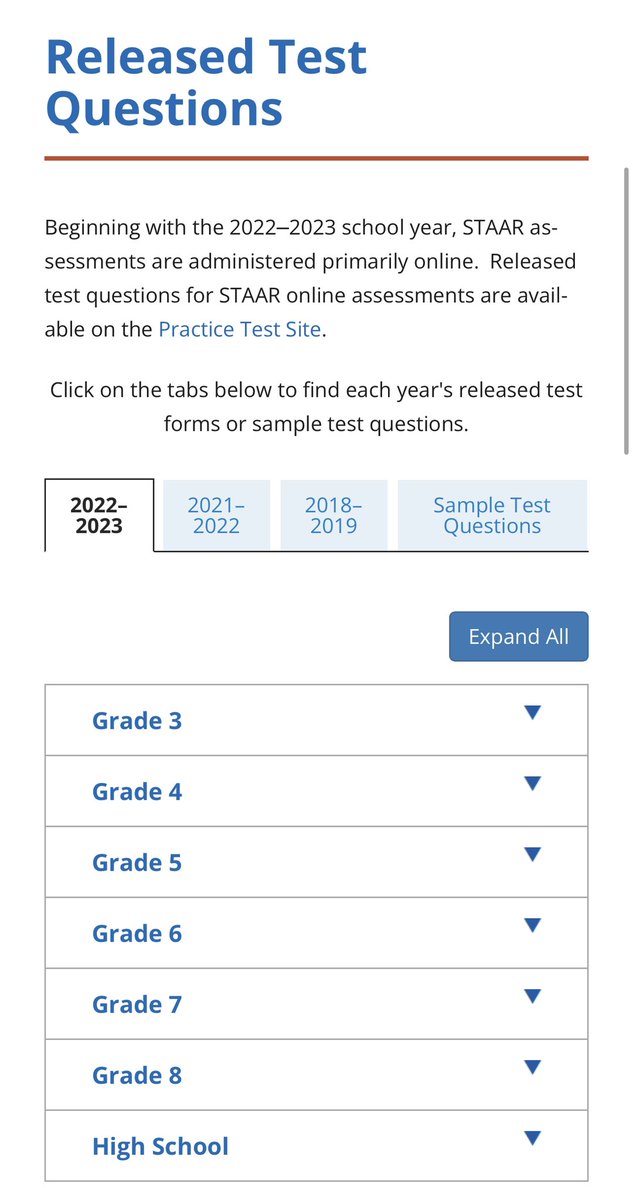 For any Texas teachers 👩🏻‍🏫 still on here, <a href="/teainfo/">Texas Education Agency</a> quietly released the Spring 2023 STAAR test this evening. 

tea.texas.gov/student-assess…