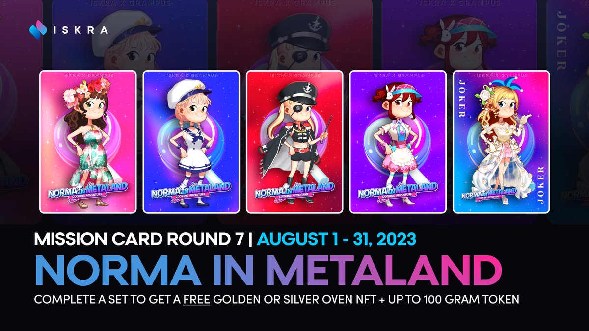 iskra_world's tweet photo. Our new Mission Card Round 7 set to collect this month is here! 🔥👩🏻‍🍳

🌟 Drop by our Daily Lucky Spin now 👉🏻 https://t.co/fJrQTDNgJC

Complete a set and redeem them for a #FREE Golden or Silver Oven #NFT plus up to 100 $GRAM token. 🥳🎁

Learn more 👉🏻 https://t.co/MzttWbuzmL https://t.co/DIH8yXI2W0