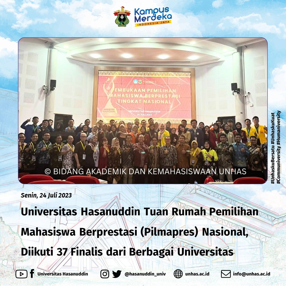 HasanuddinUniv's tweet photo. Unhas jadi host ASEAN Higher Education Conference (AHEC) 2023 webinar edisi ke #8 pada Rabu lalu. Kemudian Unhas juga menjadi tuan rumah penyelenggaraan Pilmapres Nasional 2023 lho! Nah apa aja sih kegiatan di Unhas selama sepekan kemarin? Yuk baca #UnhasFlash edisi minggu ini! https://t.co/qk5xwy48M9
